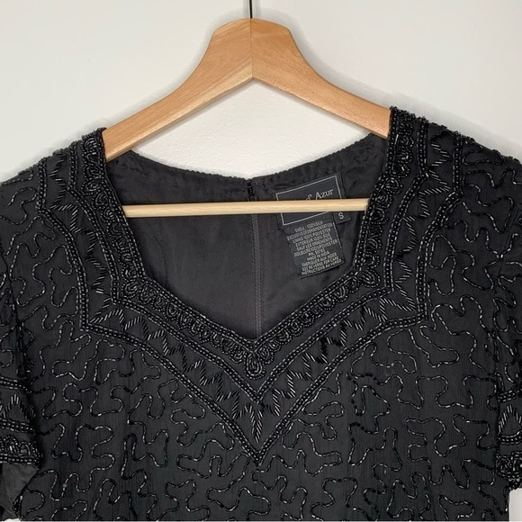 Vintage Cote D’Azur S Black Evening Beaded Silk Top - Picture 3 of 7